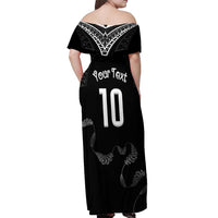 New Zealand Rugby Custom Off Shoulder Maxi Dress Aotearoa Armour Blacks Silver Ferns - Polynesian Pride