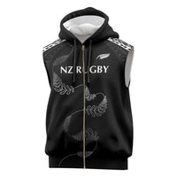 New Zealand Rugby Custom Sleeveless Zip Hoodie Aotearoa Armour Blacks Silver Ferns - Polynesian Pride