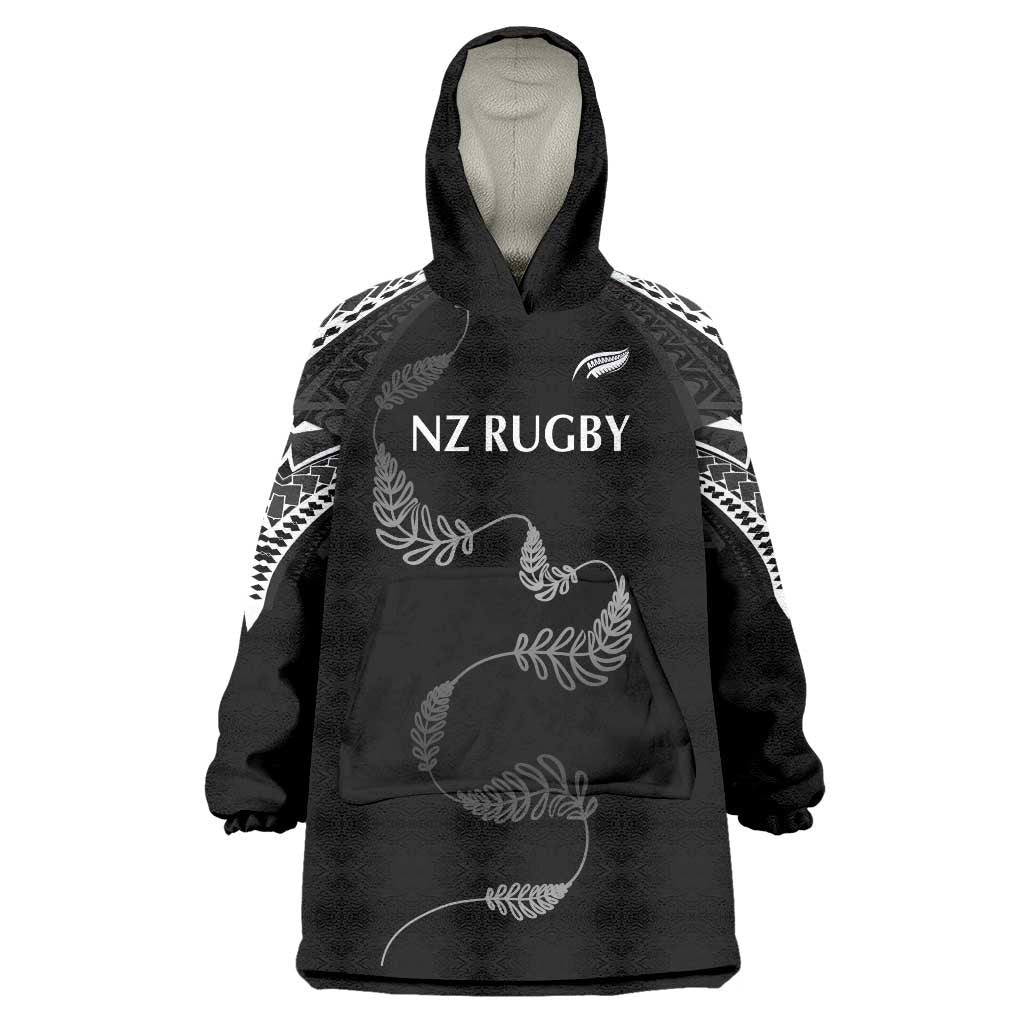 New Zealand Rugby Custom Wearable Blanket Hoodie Aotearoa Armour Blacks Silver Ferns - Polynesian Pride