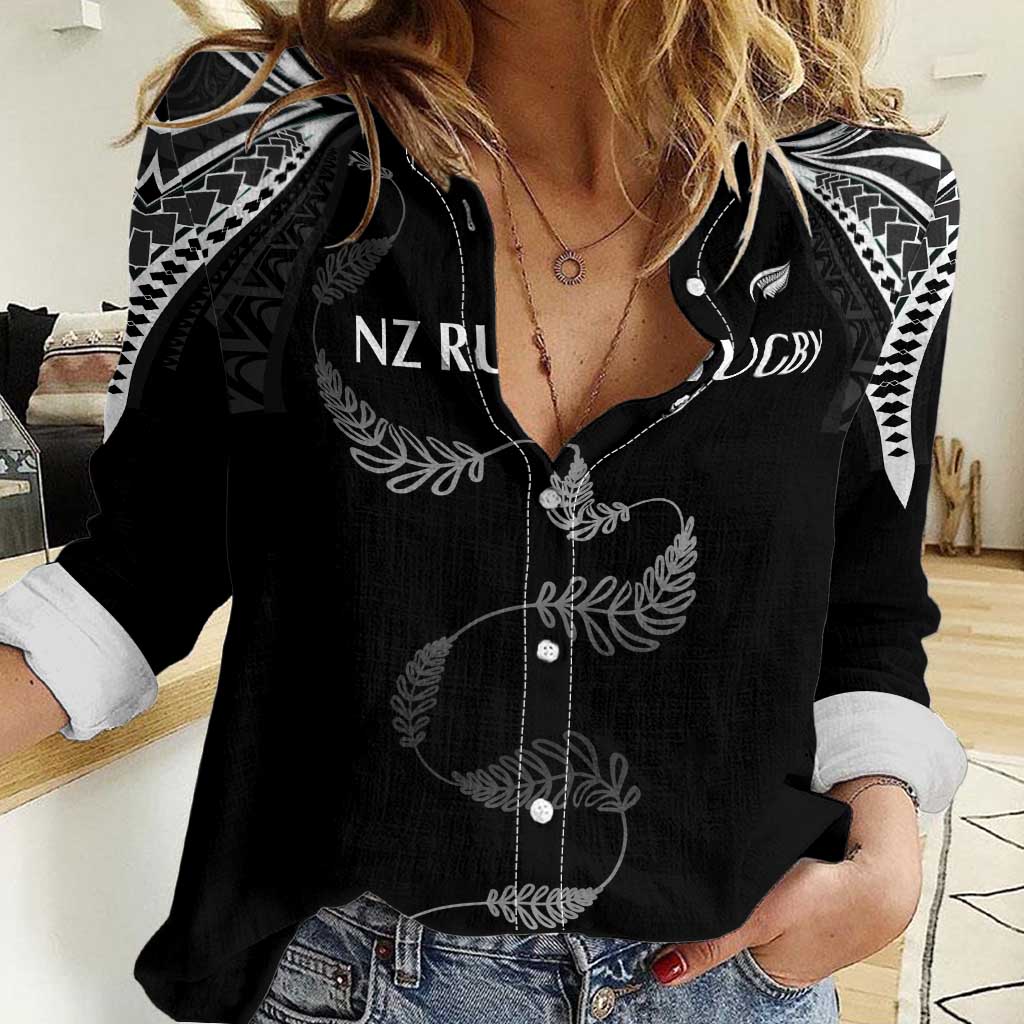 New Zealand Rugby Custom Women Casual Shirt Aotearoa Armour Blacks Silver Ferns LT03 Female Black - Polynesian Pride