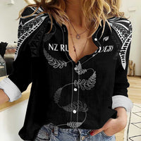 New Zealand Rugby Custom Women Casual Shirt Aotearoa Armour Blacks Silver Ferns LT03 Female Black - Polynesian Pride