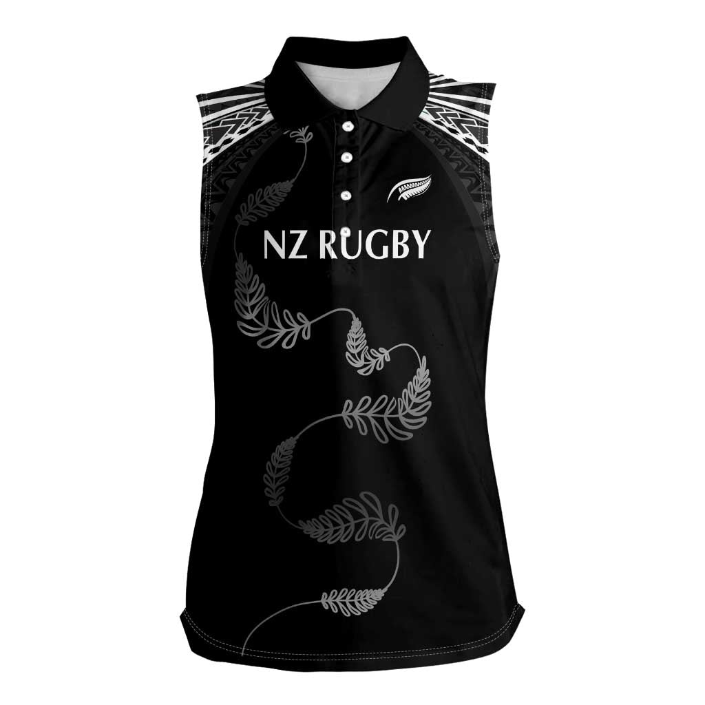 New Zealand Rugby Custom Women Sleeveless Polo Shirt Aotearoa Armour Blacks Silver Ferns - Polynesian Pride