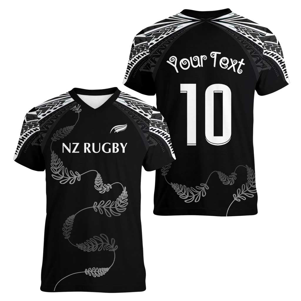 New Zealand Rugby Custom Women V-Neck T-Shirt Aotearoa Armour Blacks Silver Ferns LT03 - Polynesian Pride