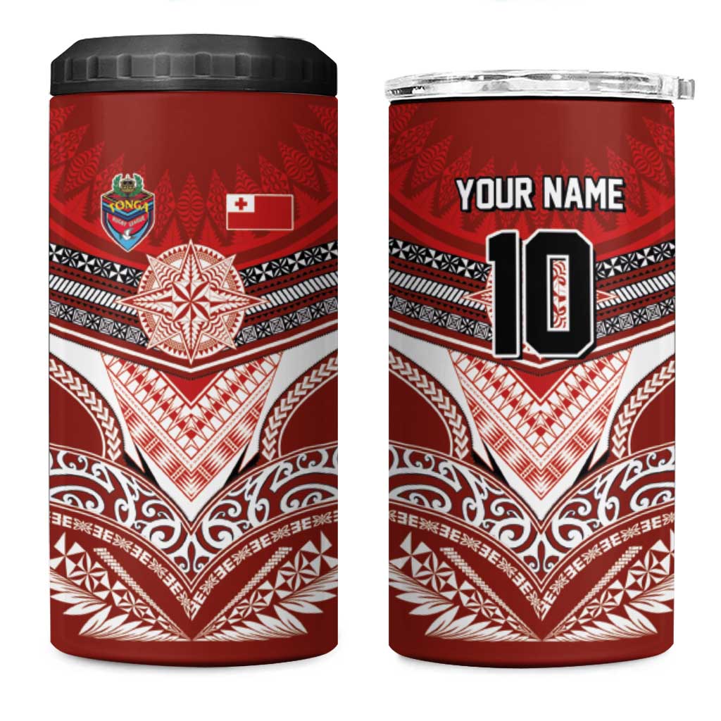 Tonga Rugby Custom 4 in 1 Can Cooler Tumbler Mana o Tonga-Tribal Heritage Edition Red Color - Polynesian Pride