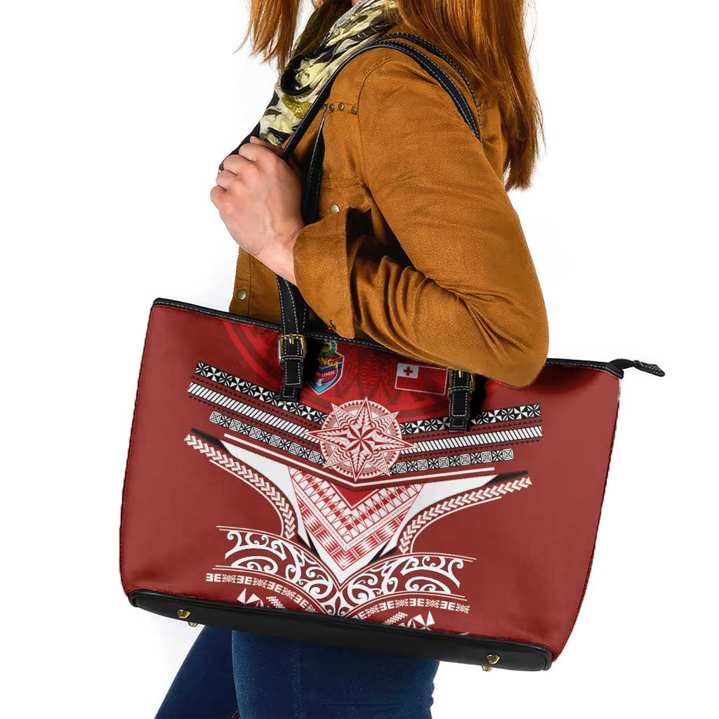 Tonga Rugby Leather Tote Bag Mana o Tonga-Tribal Heritage Edition Red Color - Polynesian Pride