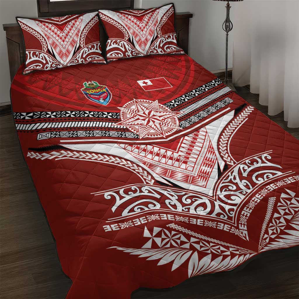 Tonga Rugby Quilt Bed Set Mana o Tonga-Tribal Heritage Edition Red Color - Polynesian Pride