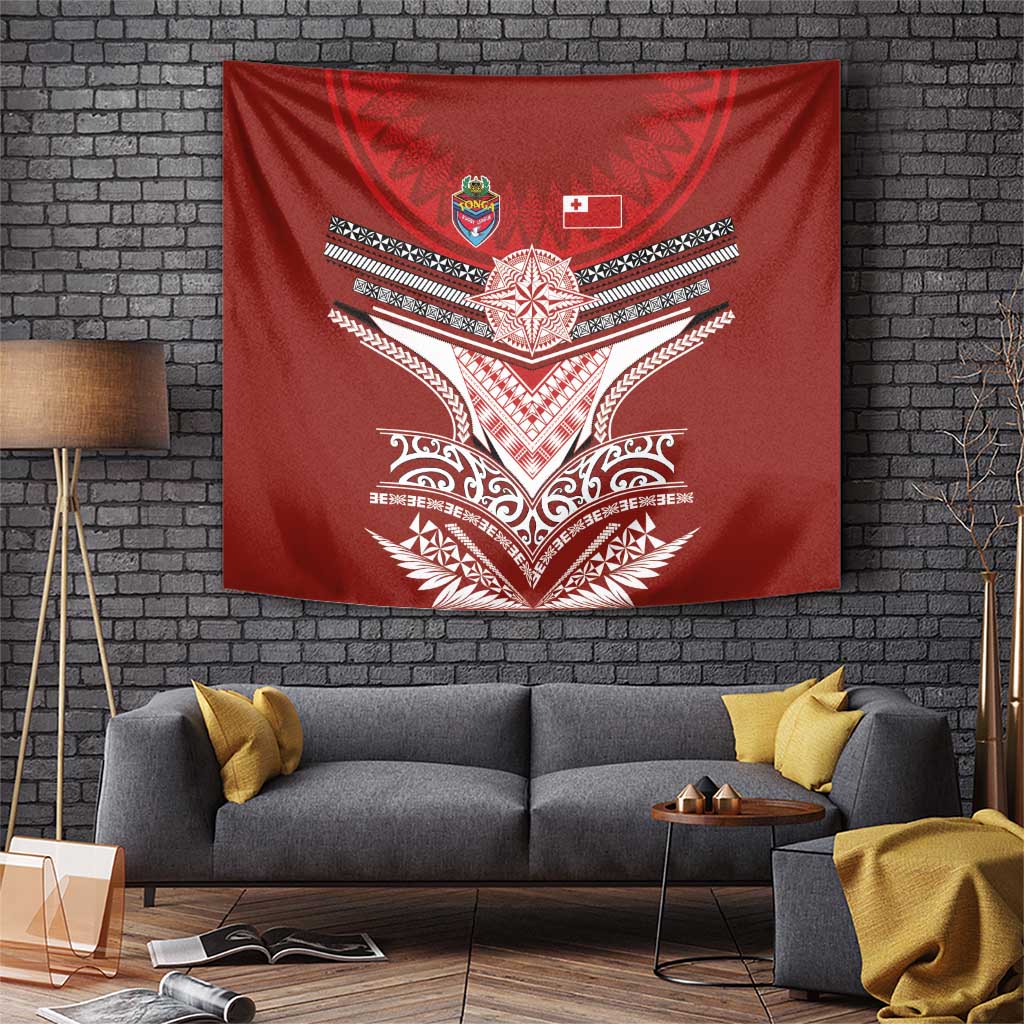 Tonga Rugby Tapestry Mana o Tonga-Tribal Heritage Edition Red Color - Polynesian Pride