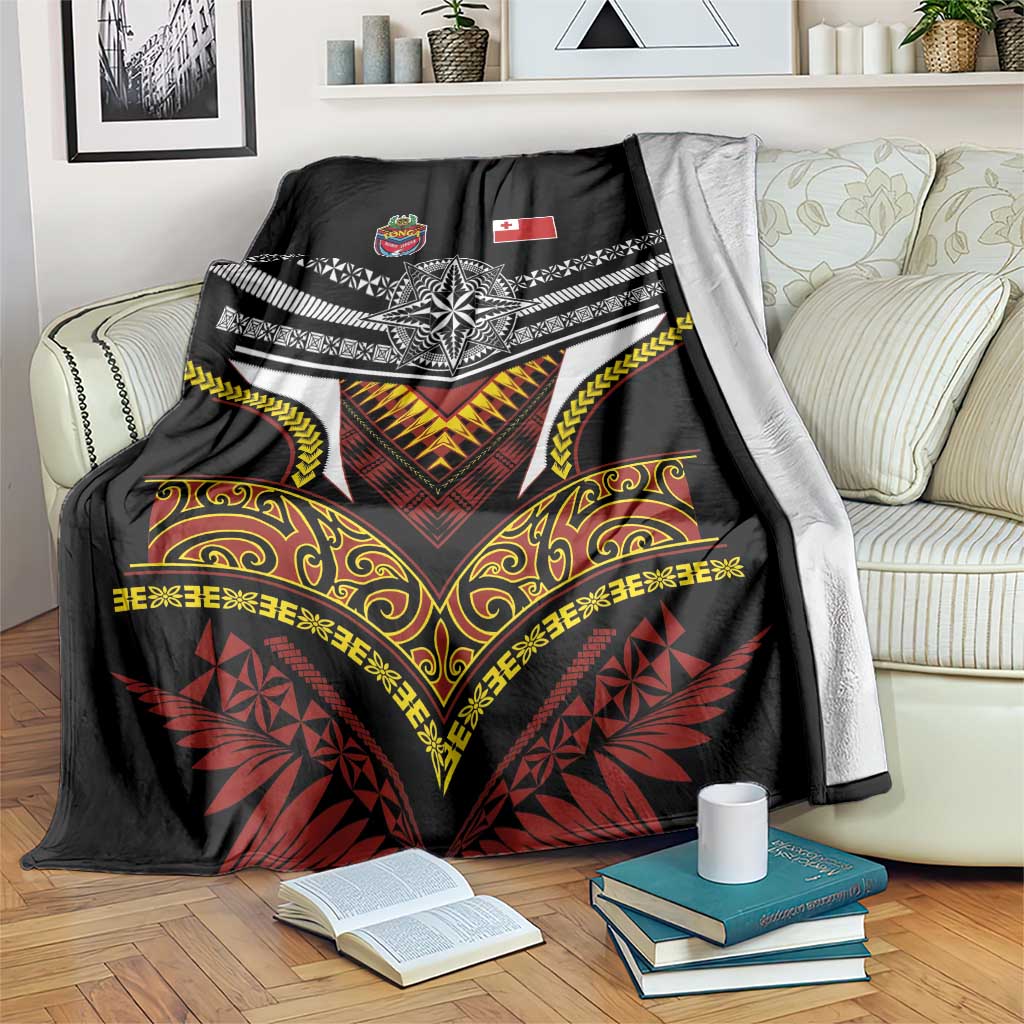 Tonga Rugby Blanket Mana o Tonga-Tribal Heritage Edition Black Color - Polynesian Pride