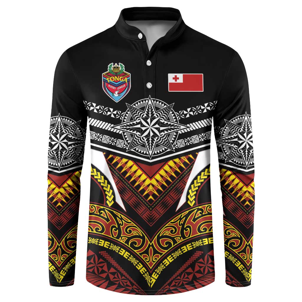 Tonga Rugby Custom Button Sweatshirt Mana o Tonga-Tribal Heritage Edition Black Color - Polynesian Pride