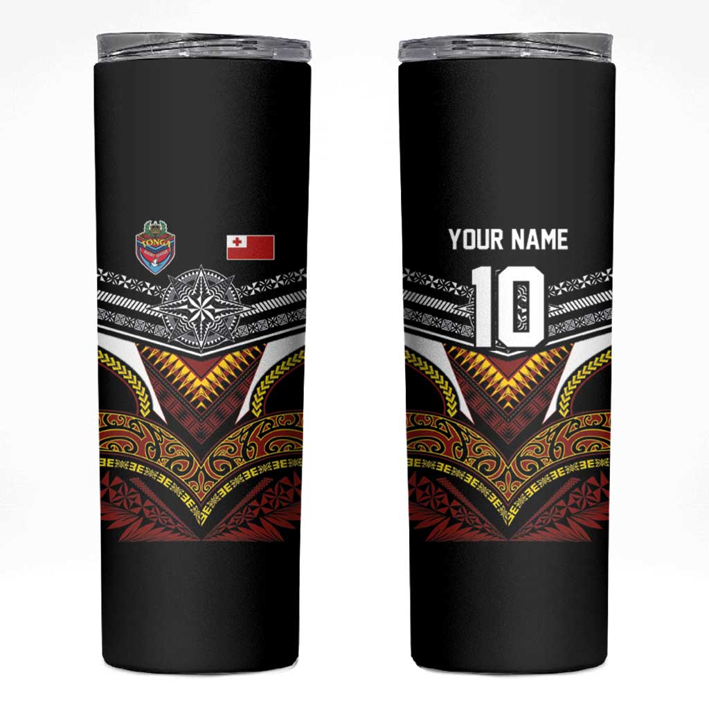 Tonga Rugby Custom Skinny Tumbler Mana o Tonga-Tribal Heritage Edition Black Color - Polynesian Pride