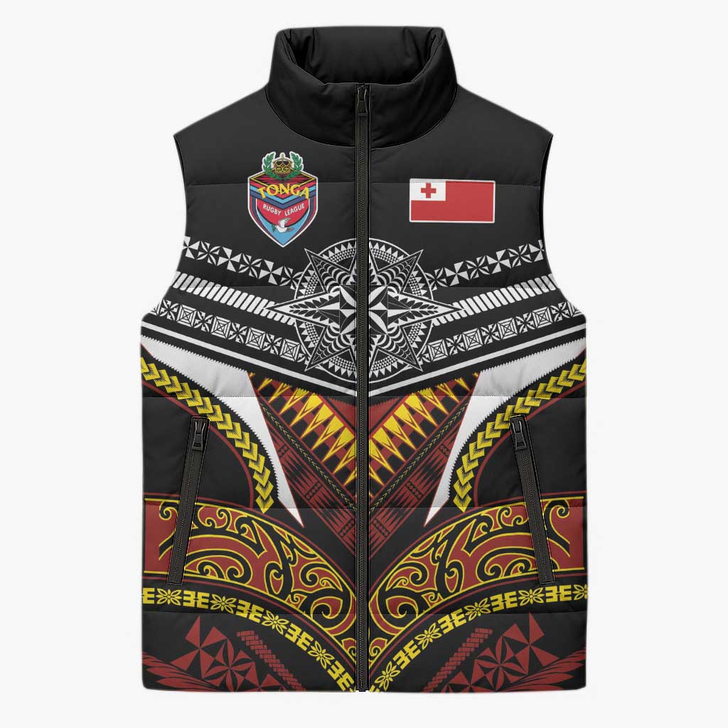 Tonga Rugby Custom Sleeveless Puffer Jacket Mana o Tonga-Tribal Heritage Edition Black Color - Polynesian Pride