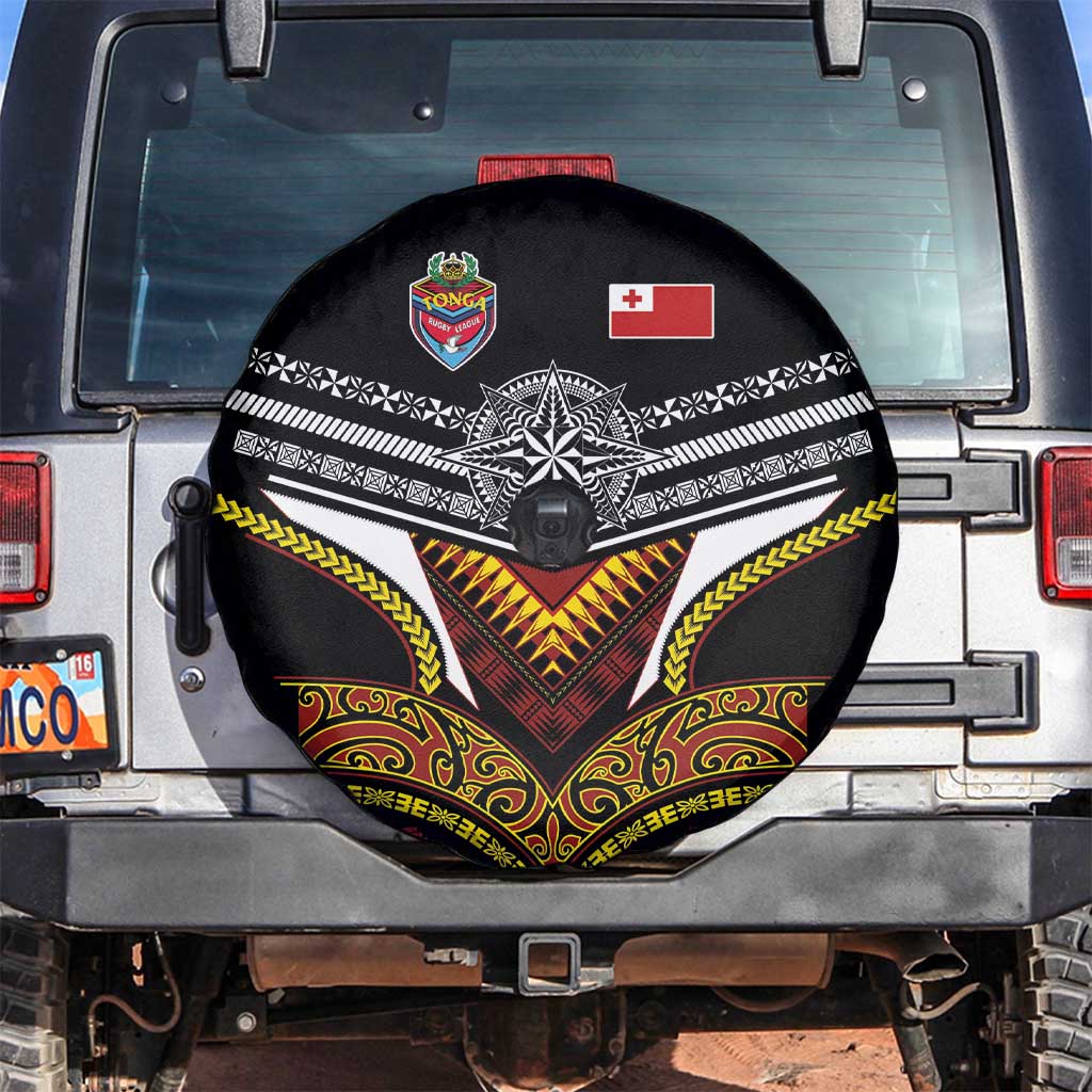 Tonga Rugby Spare Tire Cover Mana o Tonga-Tribal Heritage Edition Black Color - Polynesian Pride