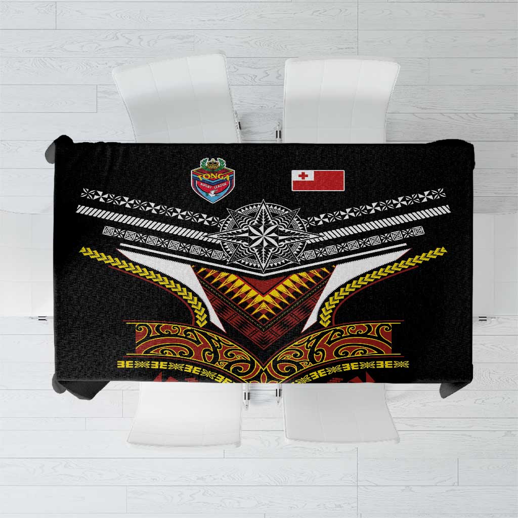 Tonga Rugby Tablecloth Mana o Tonga-Tribal Heritage Edition Black Color - Polynesian Pride