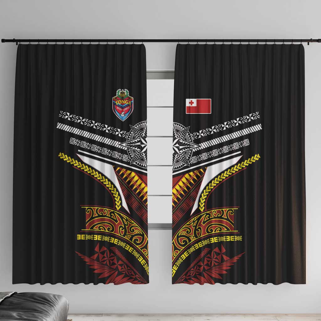 Tonga Rugby Window Curtain Mana o Tonga-Tribal Heritage Edition Black Color - Polynesian Pride