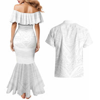 Tonga White Sunday Couples Matching Mermaid Dress and Hawaiian Shirt Tongan Tribal Heritage Tattoos - Polynesian Pride