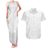 Tonga White Sunday Couples Matching Tank Maxi Dress and Hawaiian Shirt Tongan Tribal Heritage Tattoos - Polynesian Pride