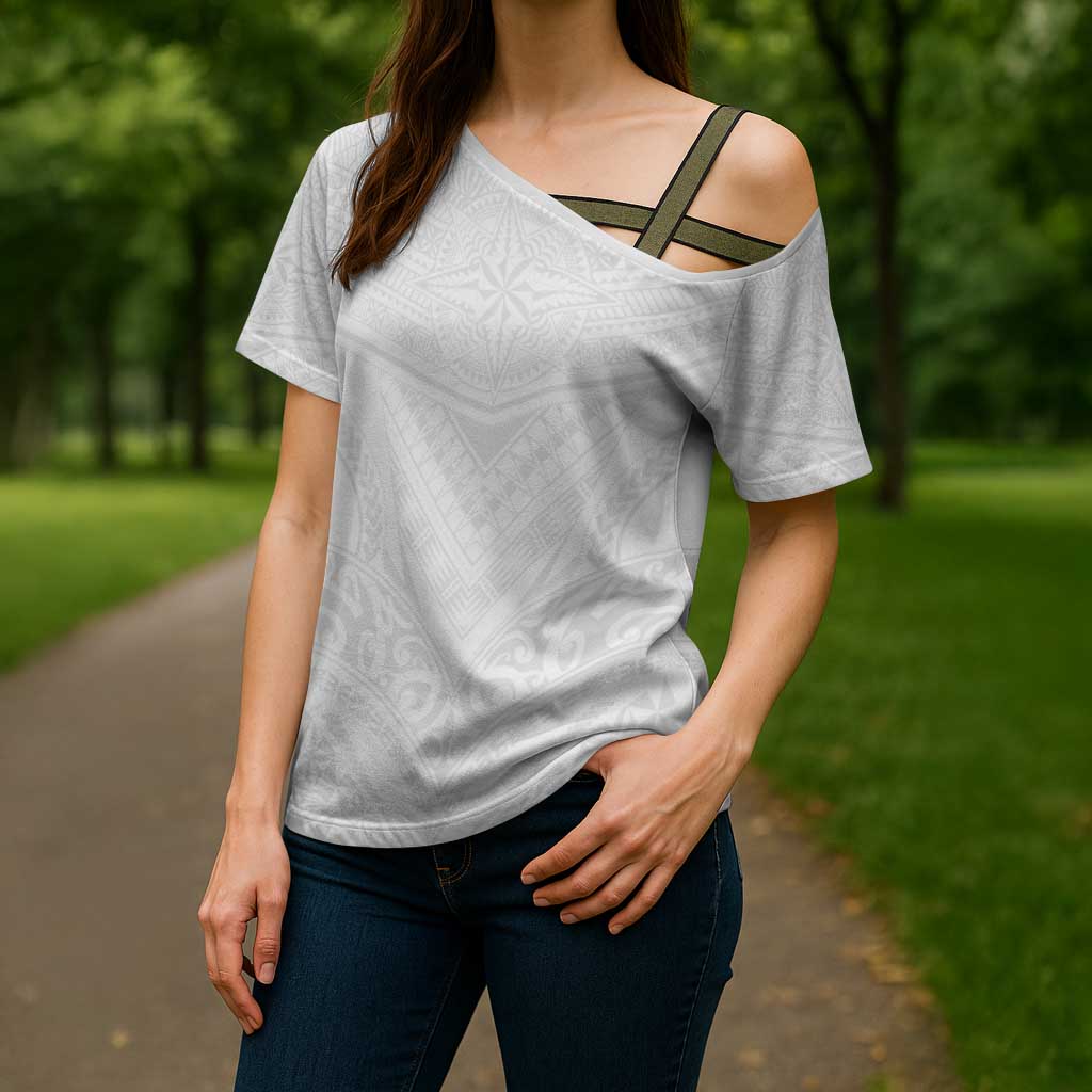 Tonga White Sunday Cross Shoulder Shirt Tongan Tribal Heritage Tattoos - Polynesian Pride
