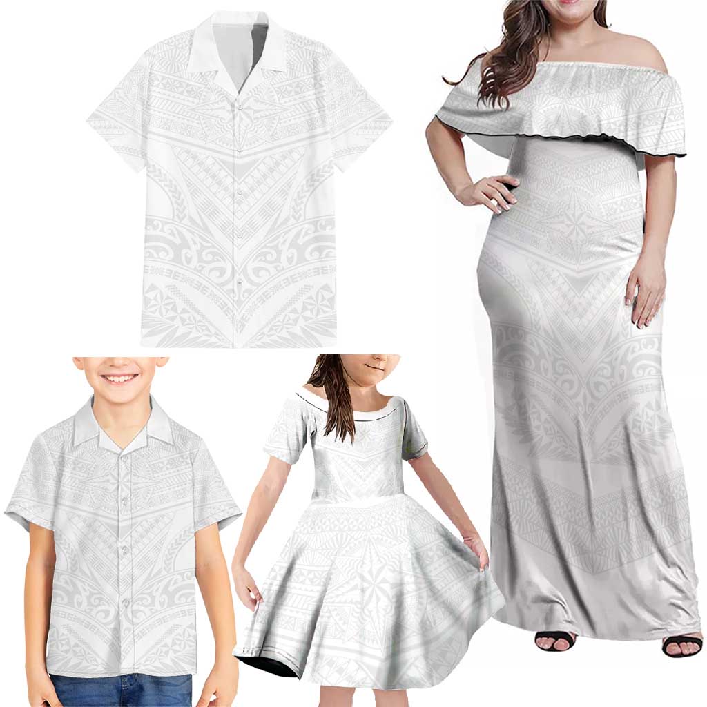 Tonga White Sunday Family Matching Off Shoulder Maxi Dress and Hawaiian Shirt Tongan Tribal Heritage Tattoos - Polynesian Pride