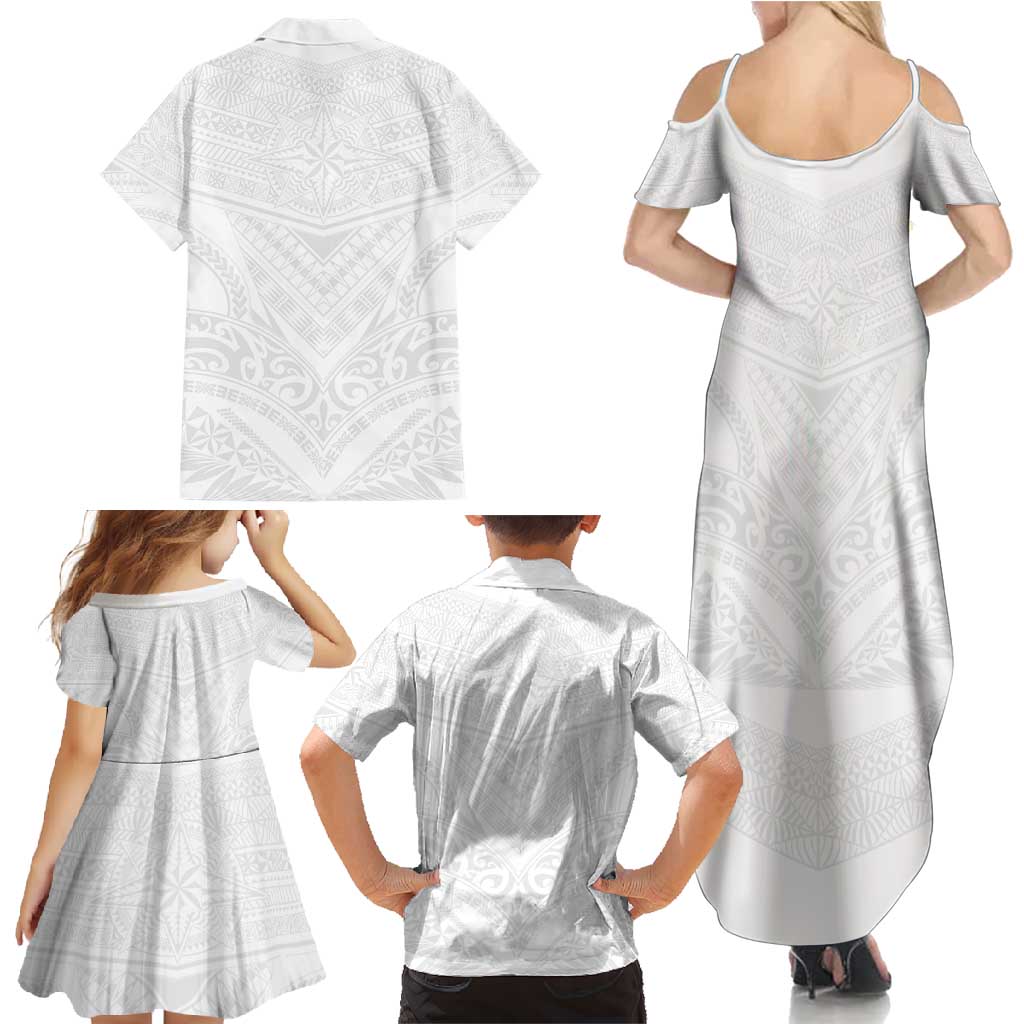 Tonga White Sunday Family Matching Summer Maxi Dress and Hawaiian Shirt Tongan Tribal Heritage Tattoos - Polynesian Pride