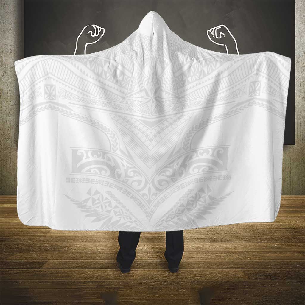 Tonga White Sunday Hooded Blanket Tongan Tribal Heritage Tattoos - Polynesian Pride