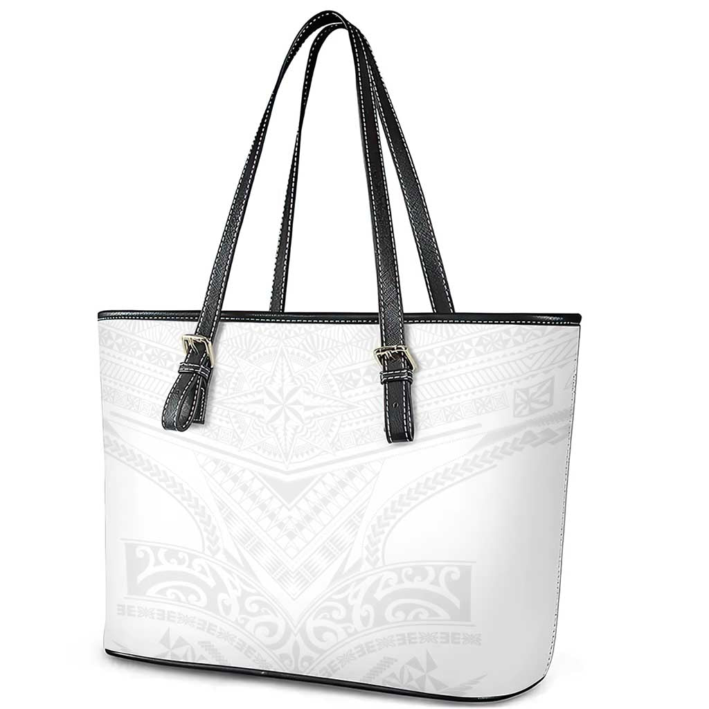 Tonga White Sunday Leather Tote Bag Tongan Tribal Heritage Tattoos - Polynesian Pride