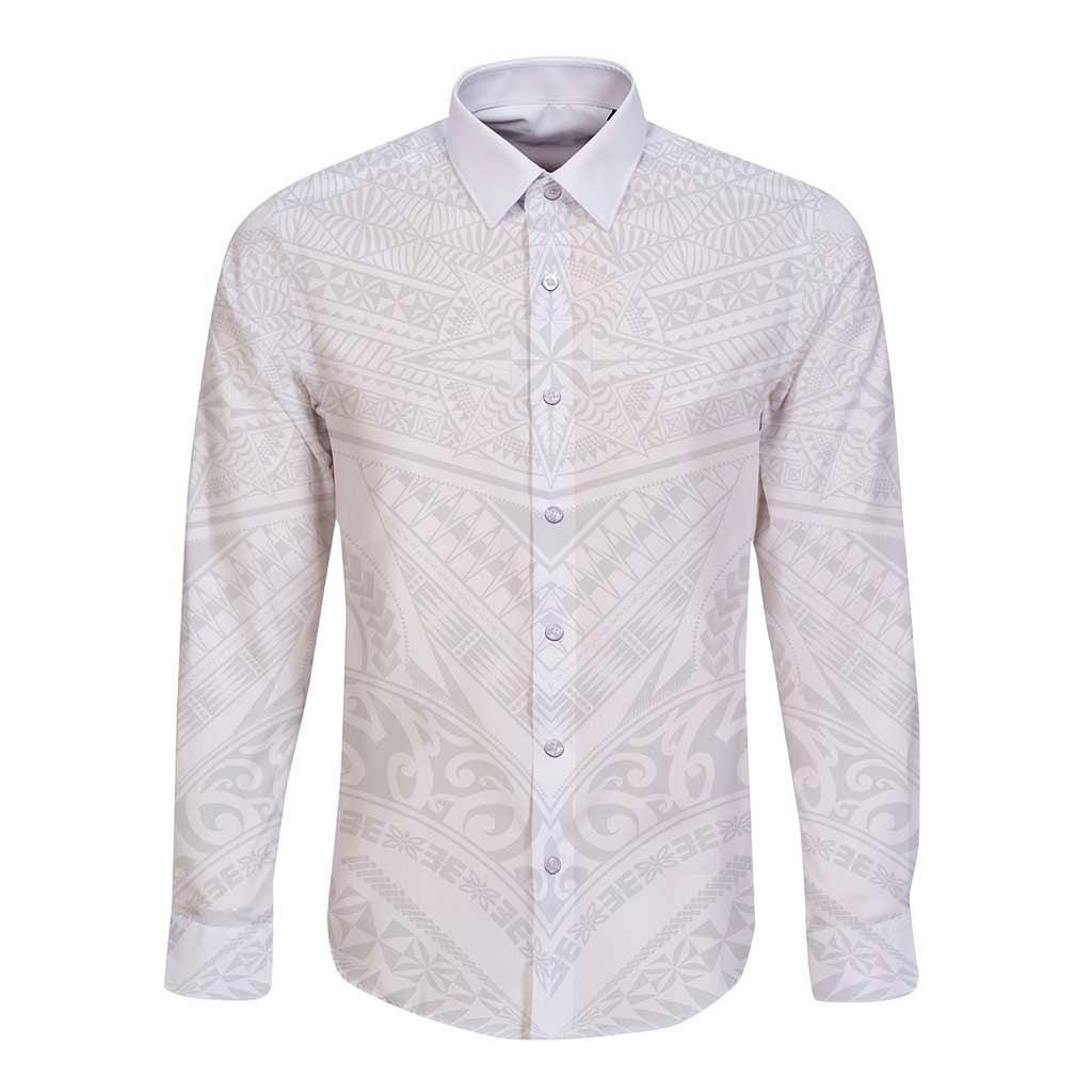 Tonga White Sunday Long Sleeve Button Shirt Tongan Tribal Heritage Tattoos - Polynesian Pride