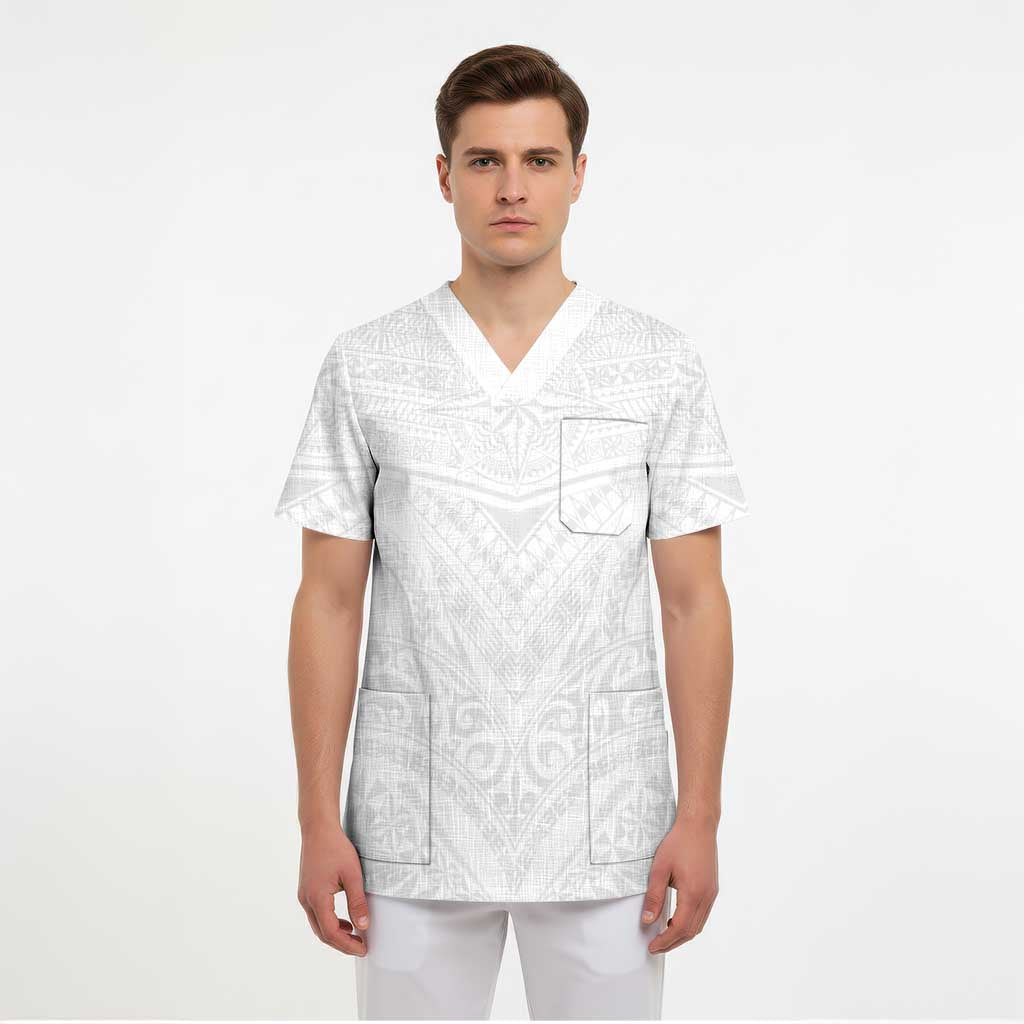 Tonga White Sunday Scrub Top Tongan Tribal Heritage Tattoos - Polynesian Pride