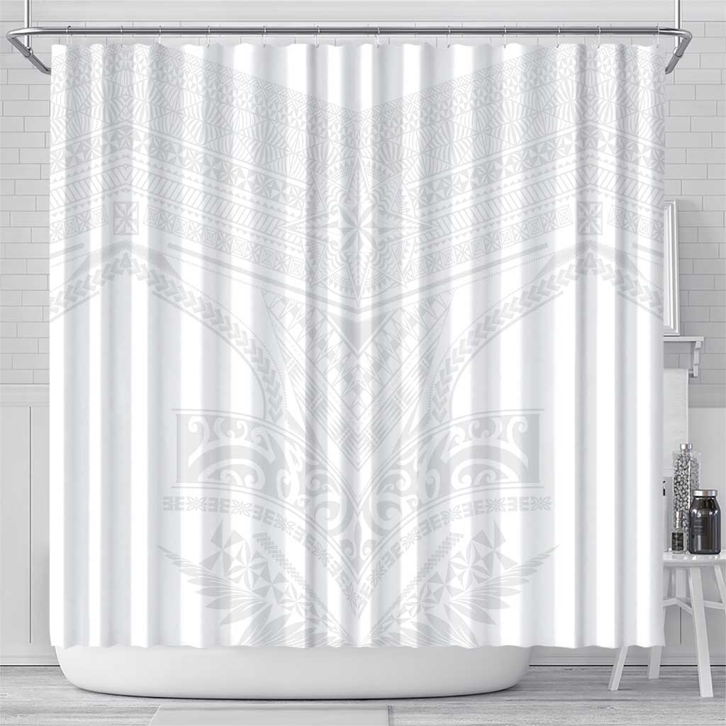 Tonga White Sunday Shower Curtain Tongan Tribal Heritage Tattoos - Polynesian Pride