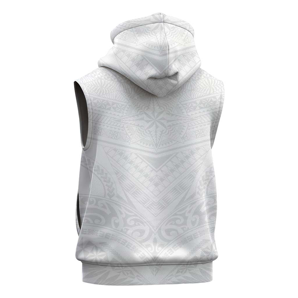 Tonga White Sunday Sleeveless Hoodie Tongan Tribal Heritage Tattoos - Polynesian Pride