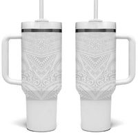 Tonga White Sunday Tumbler With Handle Tongan Tribal Heritage Tattoos - Polynesian Pride