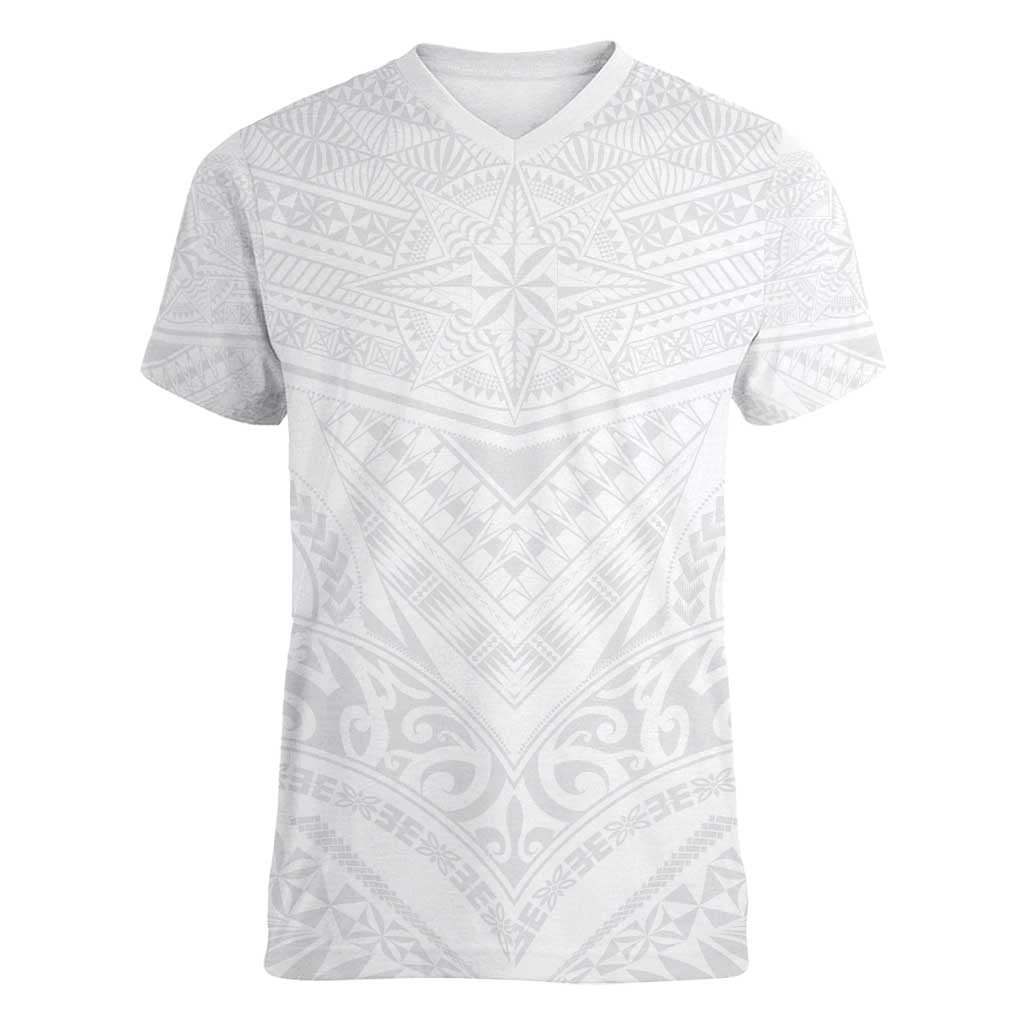 Tonga White Sunday Women V-Neck T-Shirt Tongan Tribal Heritage Tattoos - Polynesian Pride