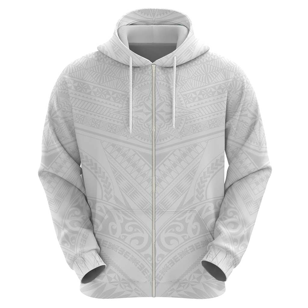 Tonga White Sunday Zip Hoodie Tongan Tribal Heritage Tattoos - Polynesian Pride