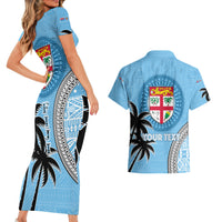 Personalised Fiji Couples Matching Short Sleeve Bodycon Dress and Hawaiian Shirt Tapa Pattern Fijian Coat of Arms and Palm Tree LT03 - Polynesian Pride