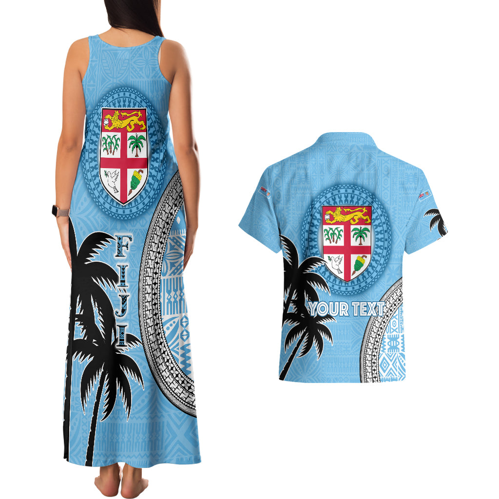 Personalised Fiji Couples Matching Tank Maxi Dress and Hawaiian Shirt Tapa Pattern Fijian Coat of Arms and Palm Tree LT03 - Polynesian Pride