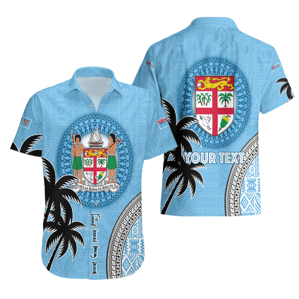 Personalised Fiji Hawaiian Shirt Tapa Pattern Fijian Coat of Arms and Palm Tree LT03 - Polynesian Pride