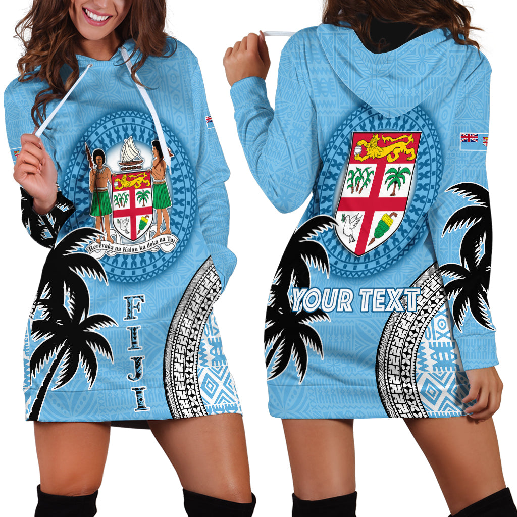 Personalised Fiji Hoodie Dress Tapa Pattern Fijian Coat of Arms and Palm Tree LT03 - Polynesian Pride