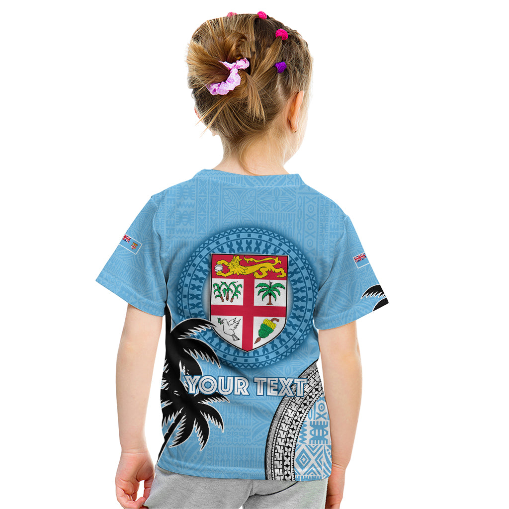 Personalised Fiji Kid T Shirt Tapa Pattern Fijian Coat of Arms and Palm Tree LT03 - Polynesian Pride