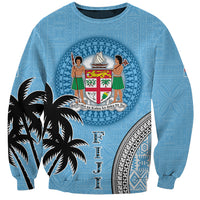 Personalised Fiji Sweatshirt Tapa Pattern Fijian Coat of Arms and Palm Tree LT03 Unisex Blue - Polynesian Pride