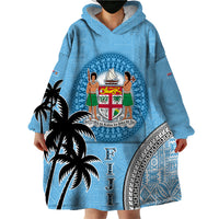 Personalised Fiji Wearable Blanket Hoodie Tapa Pattern Fijian Coat of Arms and Palm Tree LT03 - Polynesian Pride