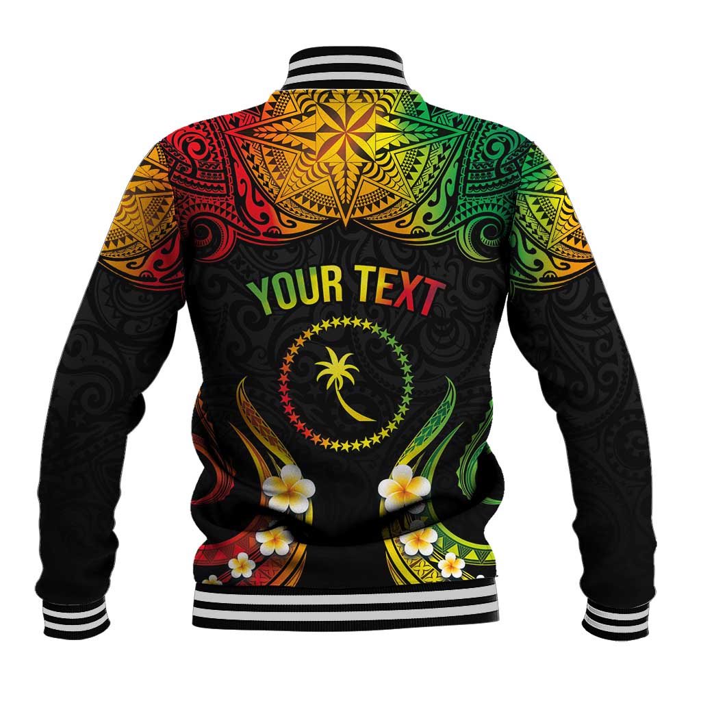 Personalised Chuuk Independence Day Baseball Jacket Polynesian Tattoo and Plumeria Reggae Color