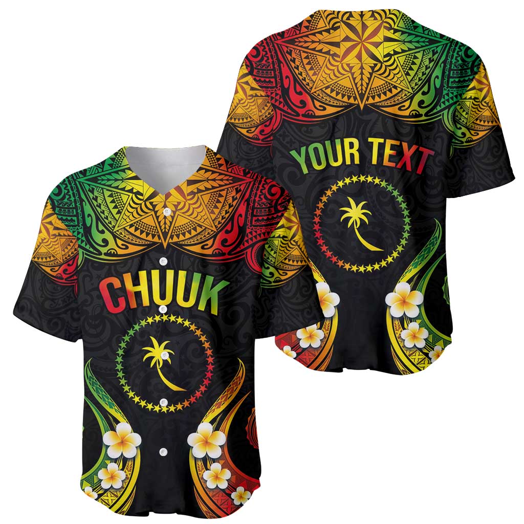 Personalised Chuuk Independence Day Baseball Jersey Polynesian Tattoo and Plumeria Reggae Color