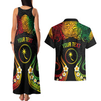 Personalised Chuuk Independence Day Couples Matching Tank Maxi Dress and Hawaiian Shirt Polynesian Tattoo and Plumeria Reggae Color