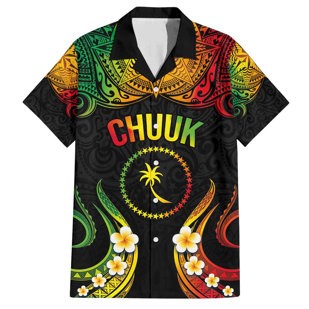 Personalised Chuuk Independence Day Family Matching Long Sleeve Bodycon Dress and Hawaiian Shirt Polynesian Tattoo and Plumeria Reggae Color