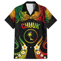 Personalised Chuuk Independence Day Family Matching Long Sleeve Bodycon Dress and Hawaiian Shirt Polynesian Tattoo and Plumeria Reggae Color