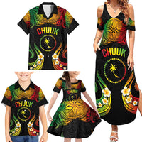 Personalised Chuuk Independence Day Family Matching Summer Maxi Dress and Hawaiian Shirt Polynesian Tattoo and Plumeria Reggae Color