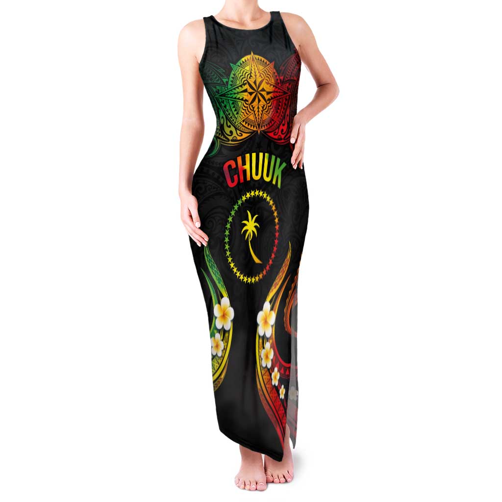 Personalised Chuuk Independence Day Family Matching Tank Maxi Dress and Hawaiian Shirt Polynesian Tattoo and Plumeria Reggae Color