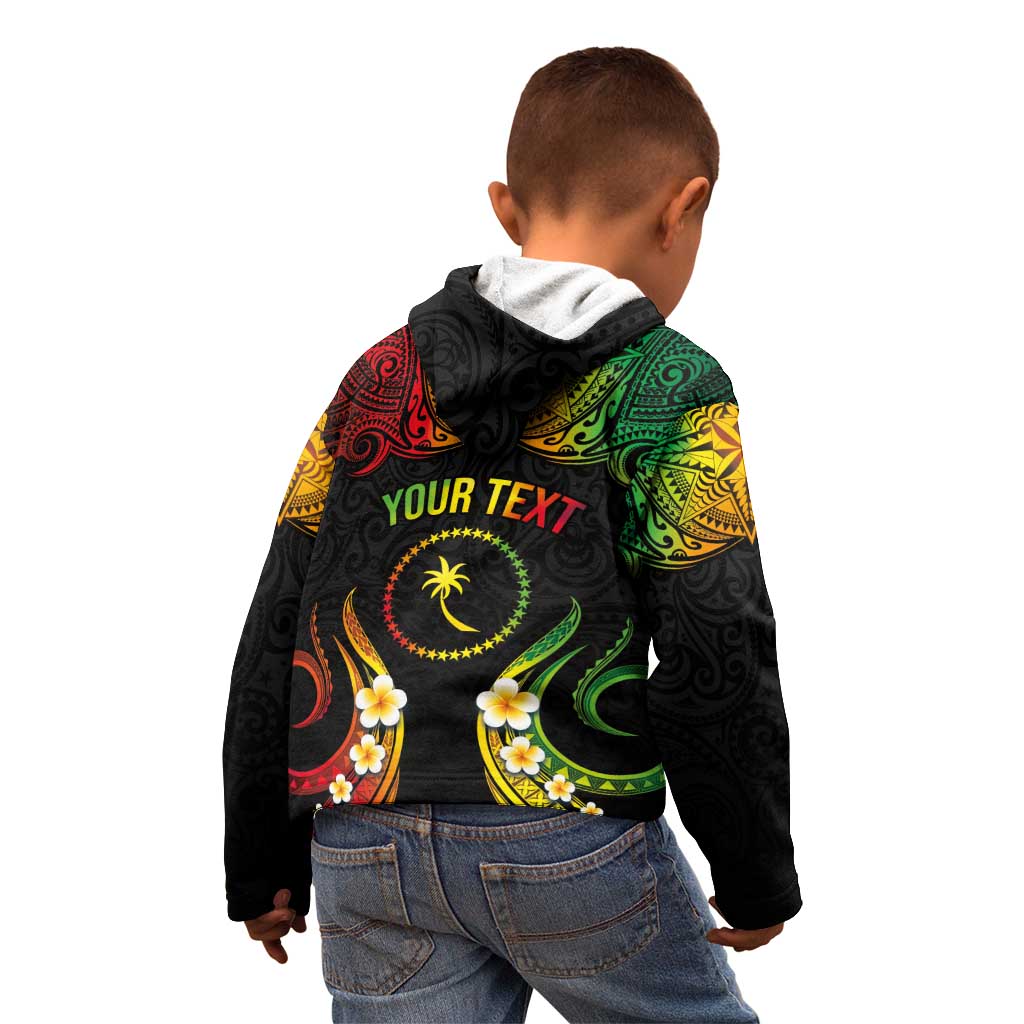 Personalised Chuuk Independence Day Kid Hoodie Polynesian Tattoo and Plumeria Reggae Color