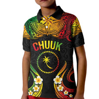 Personalised Chuuk Independence Day Kid Polo Shirt Polynesian Tattoo and Plumeria Reggae Color