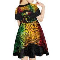 Personalised Chuuk Independence Day Kid Short Sleeve Dress Polynesian Tattoo and Plumeria Reggae Color