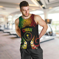 Personalised Chuuk Independence Day Men Tank Top Polynesian Tattoo and Plumeria Reggae Color